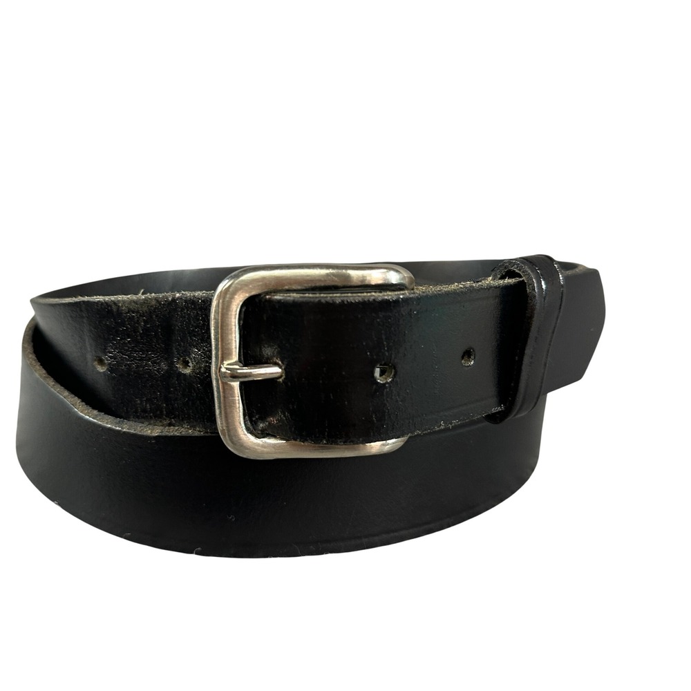 Mens Black Leather Belt Size 42 Made in USA TA6018 Silver Buckle